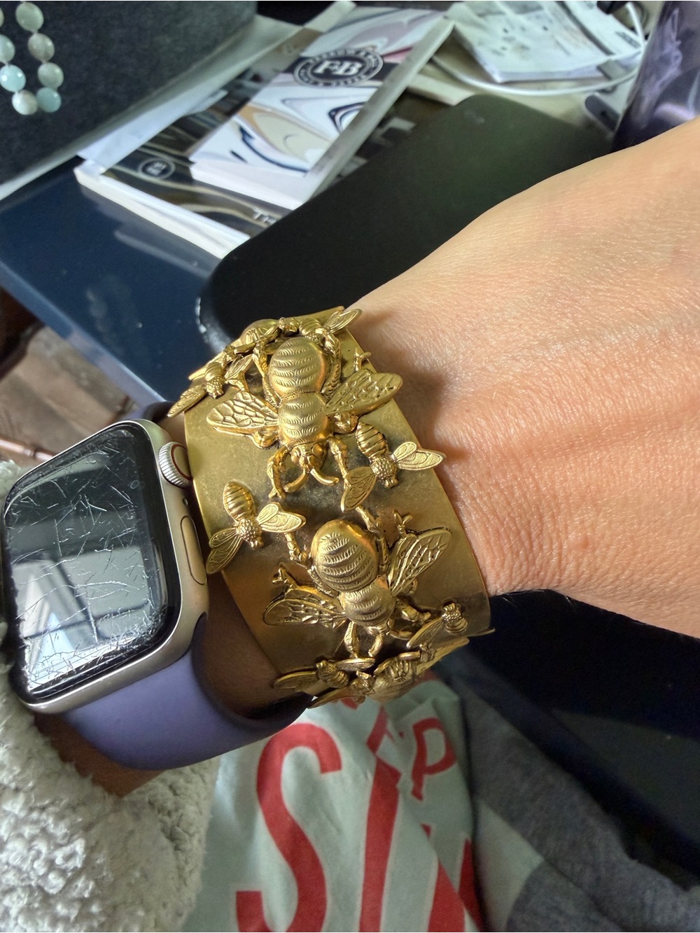 Gold Insect Embellished Cuff Bracelet - Picture 4 of 6